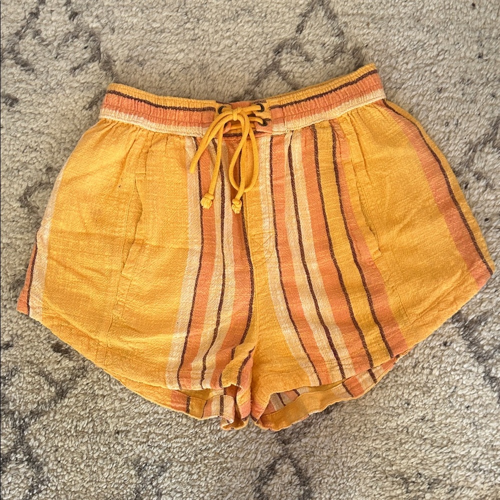 Free People High Waist Striped Shorts - Yellow and Orange